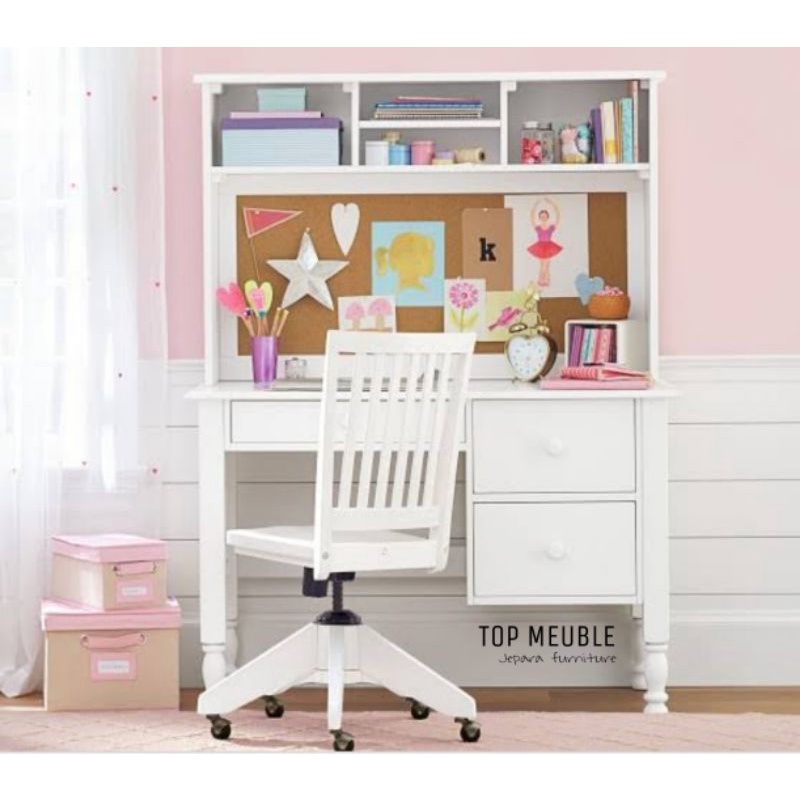 Meja belajar anak cat duco putih, kursi putar