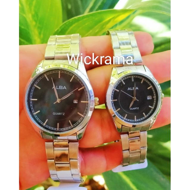 HARGA PROMO REALPICK/ Jam Tangan Alba Couple Anti Air | jam tangan  pasangan Rantai silver | jam tangan sepasang date on Free bok