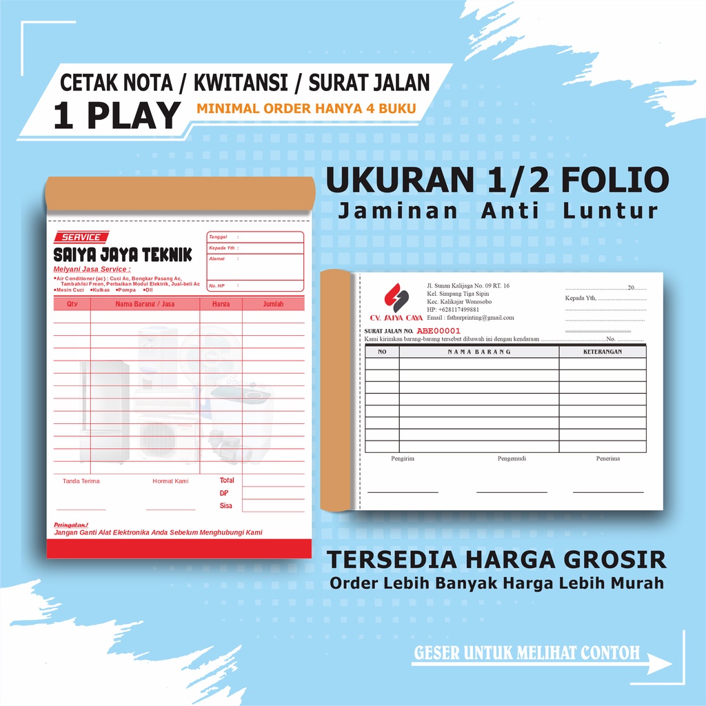 Jual Nota Custom Kwitansi 1 Ply 1 2 Folio Buku Nota Penjualan Surat