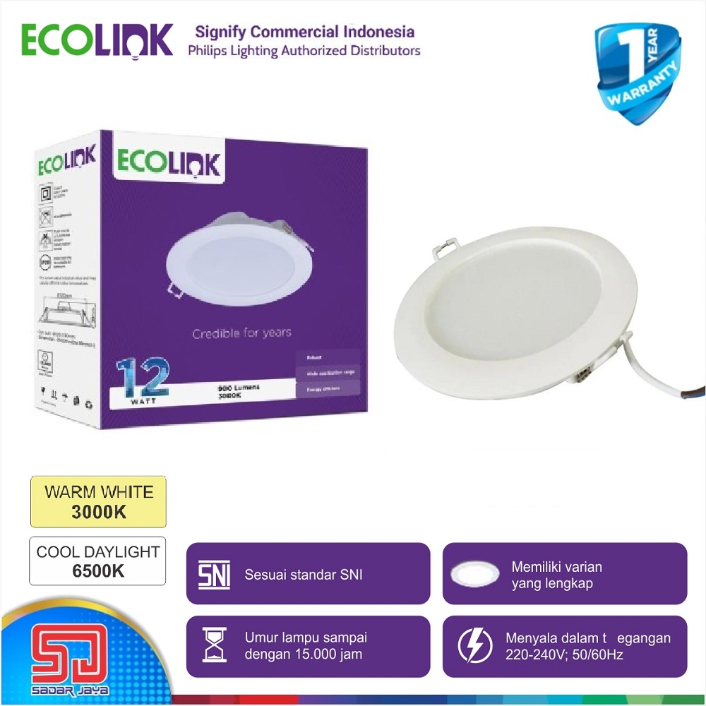 ECOLINK EDN200B Downlight 12W LED Langit2 Lampu Plafon 12 Watt Tanam Plavon 12Watt