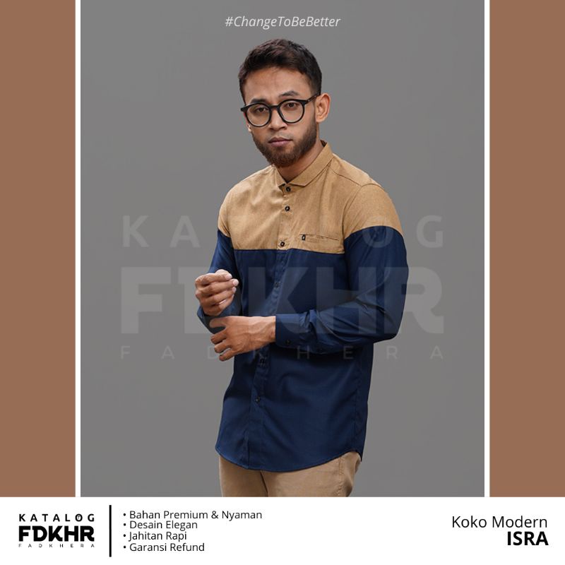 Baju Fadkhera ISRA kemeja koko modern kemeja pria baju koko pria / kemeja biru / kemeja navy