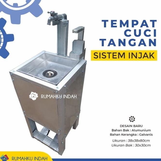 Tempat Cuci Tangan Wastafel Sistem Injak Bak Alumunium + Afur & Selang