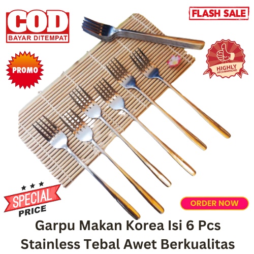 [BISA COD] PROMO Garpu Makan Korea Isi 6 Pcs Stainless Tebal Awet Berkualitas Garpu Korea Garpu Makan Garpu Panjang Garpu Besar Alat Makan Berkualitas Murah