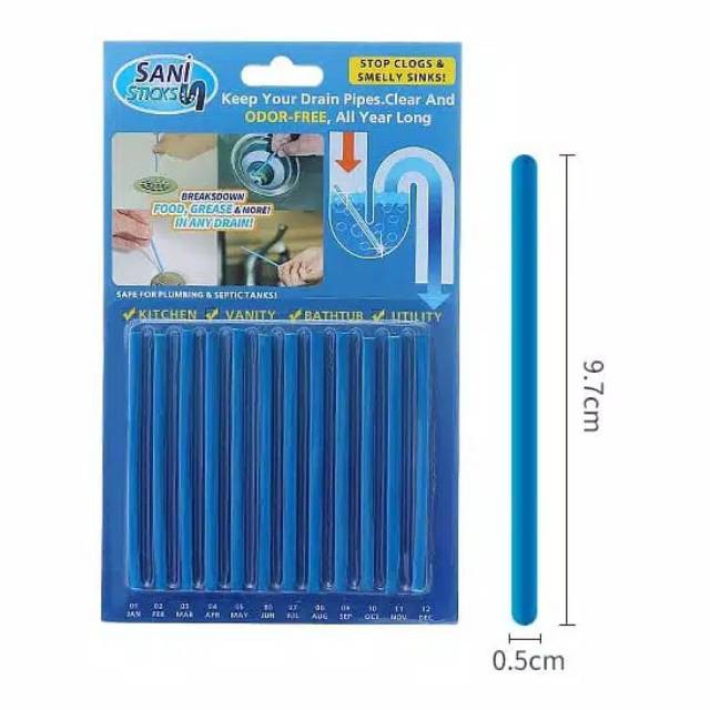 (SerbaSerbi)Alat Pembersih Saluran Air Mampet dan Penghilang Bau Sani Stick/ Pembersih Pipa Pembuangan Air-Per Pack Isi 12 Pcs