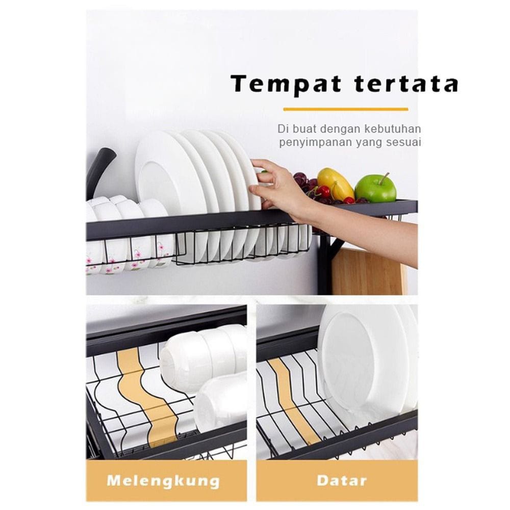 Rak Piring Wastafel Stainless Steel Hitam Anti Karat Peralatan Dapur Kokoh Kuat Rak Dapur Serbaguna