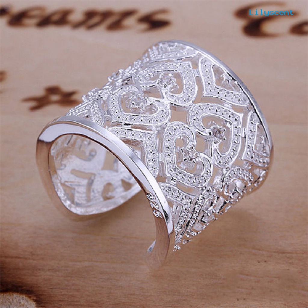 [LS] Cincin Jari Hollow Adjustable Berlian Imitasi Tiny Open Hearts Ring Untuk Kehidupan Sehari-Hari