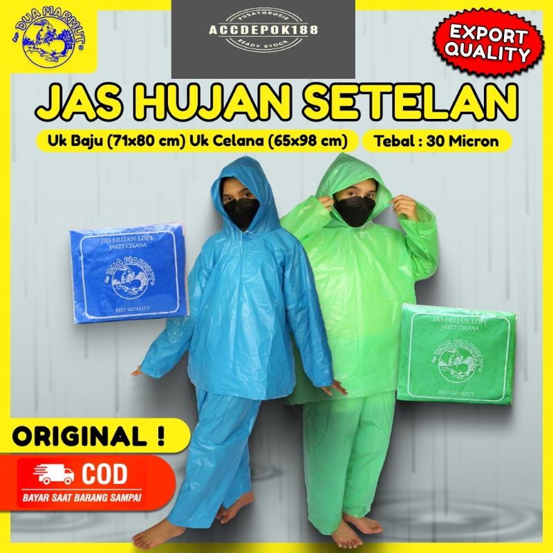 JAS HUJAN SET / PLASTIK JAS HUJAN BAJU + CELANA WARNA BIRU DAN HIJAU MUTU TERJAMIN