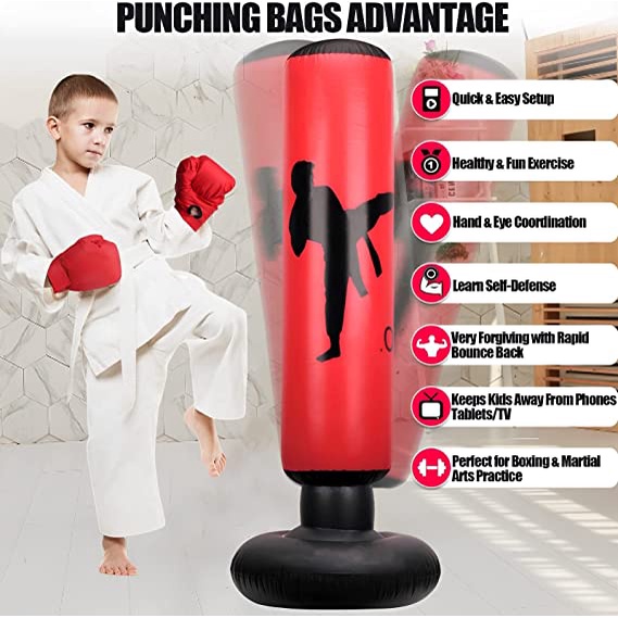 Tiang Samsak Tinju Berdiri Anak Dewasa Berkualitas Vertical Punching Bag MMA Muaythai Karate Stand Inflatable 1.6 m Free Repair Patch