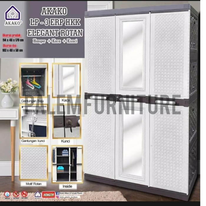 Lemari Lemari Plastik 3 Pintu Kaca Akako Elegant