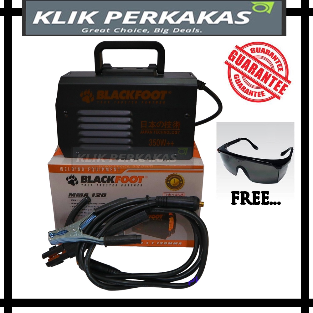 COD Blackfoot Mesin Travo Las Trafo Inverter 350 Watt IGBT MMA 120 A Hitam Free Kacamata