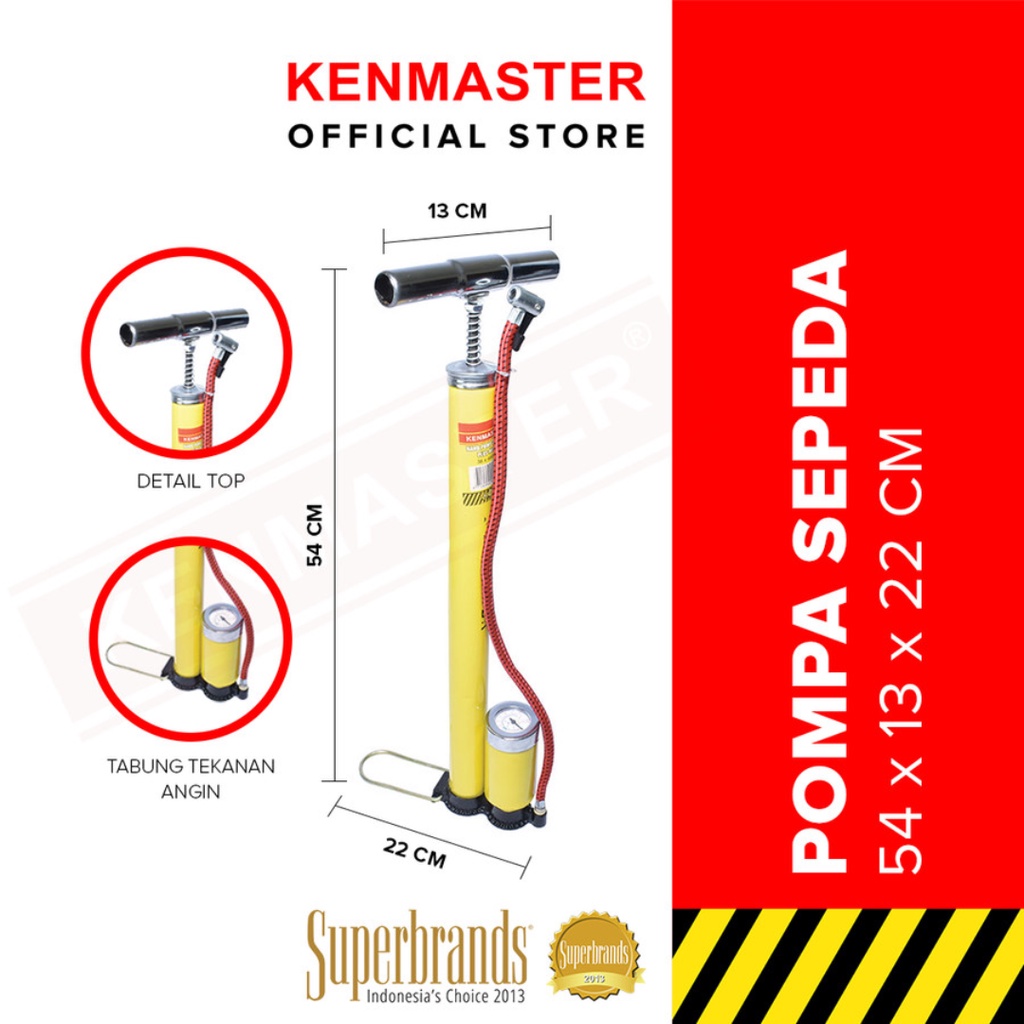 Kenmaster Pompa Sepeda Tabung + Meter Kuning 38 x 480mm NEW