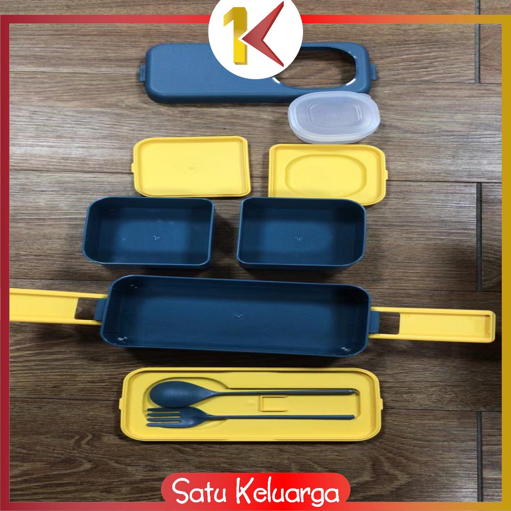 SK-C779 Kotak Makan 2 Tingkat Portable 1050ML Ada Sauce Cup / Lunch Box 2 Layer / Rantang Makanan Set Anti Tumpah