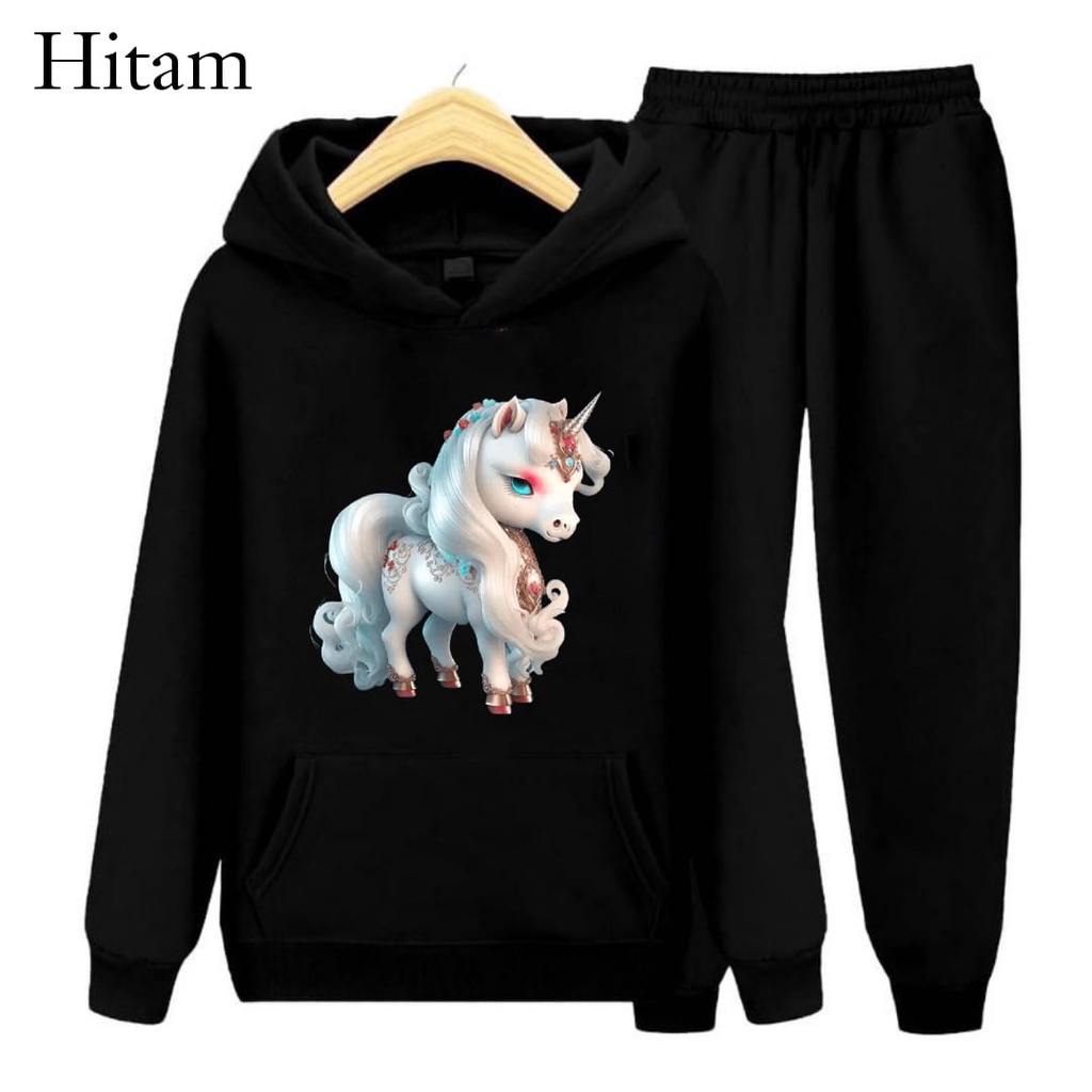 Hzl_outfit Setelan Sweater Hoodie Anak Kuda Pony 3D Ukuran (S.M.XL)