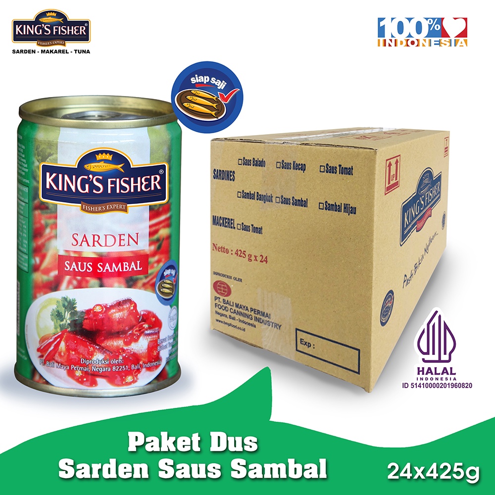 

Paket 1 dus 24pc King's Fisher Sarden saus sambal 425g Makanan Kaleng