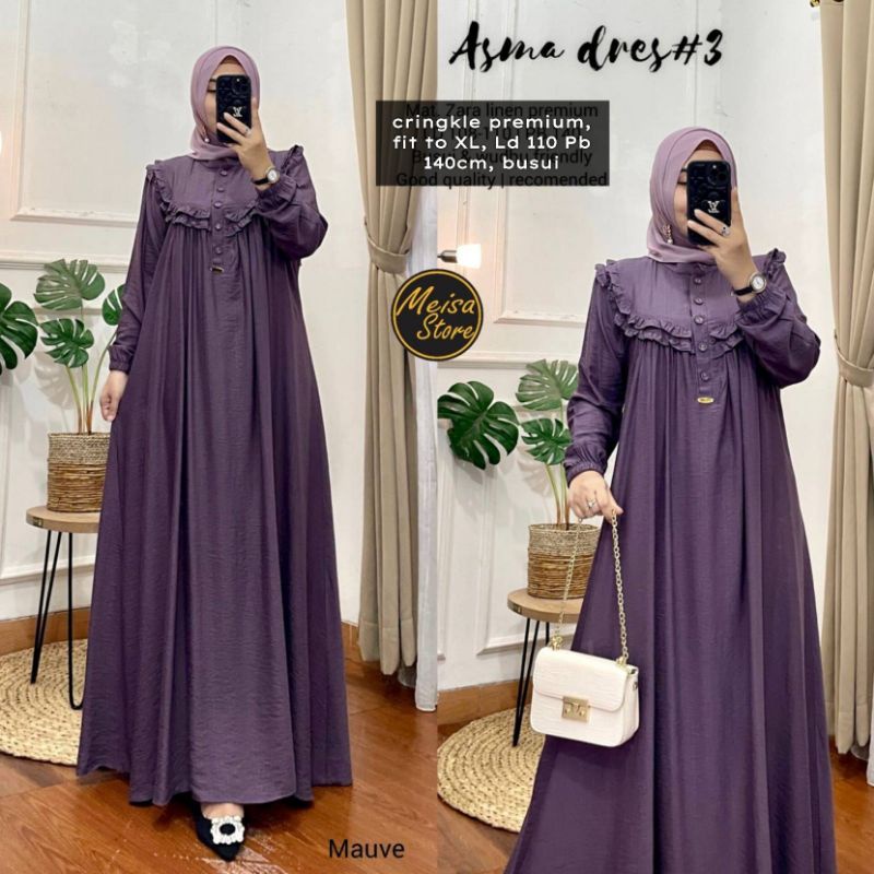 Cod Asma dress III /gamis polos/gamis murah/gamis premium/gamis pengajian/gamis cringkle/gamis busui/baju muslim/gamis ibu muda