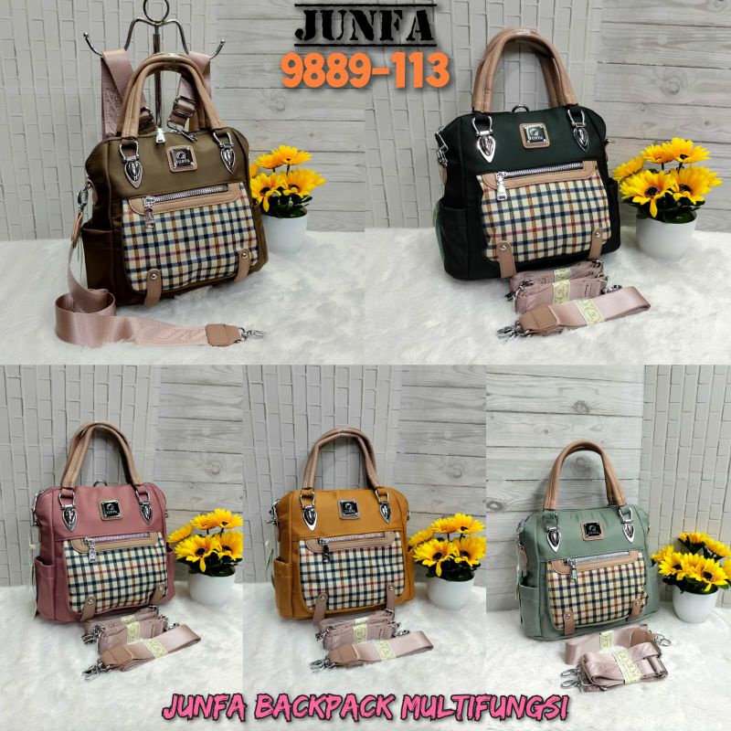 BISA COD Tas junfa backpack multifungsi bahan parasut motif kotak kotak 9889-113 kualitas original