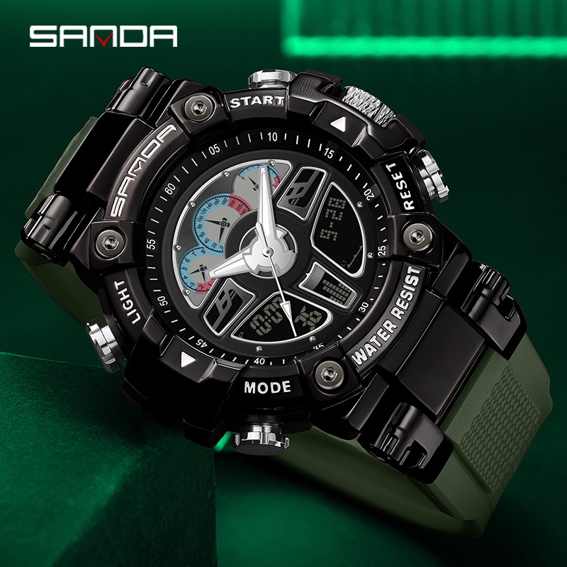 SANDA 3156 Jam Tangan Pria Digital Analog Tali Rubber Chronograph Anti Air WATCHKITE WKOS