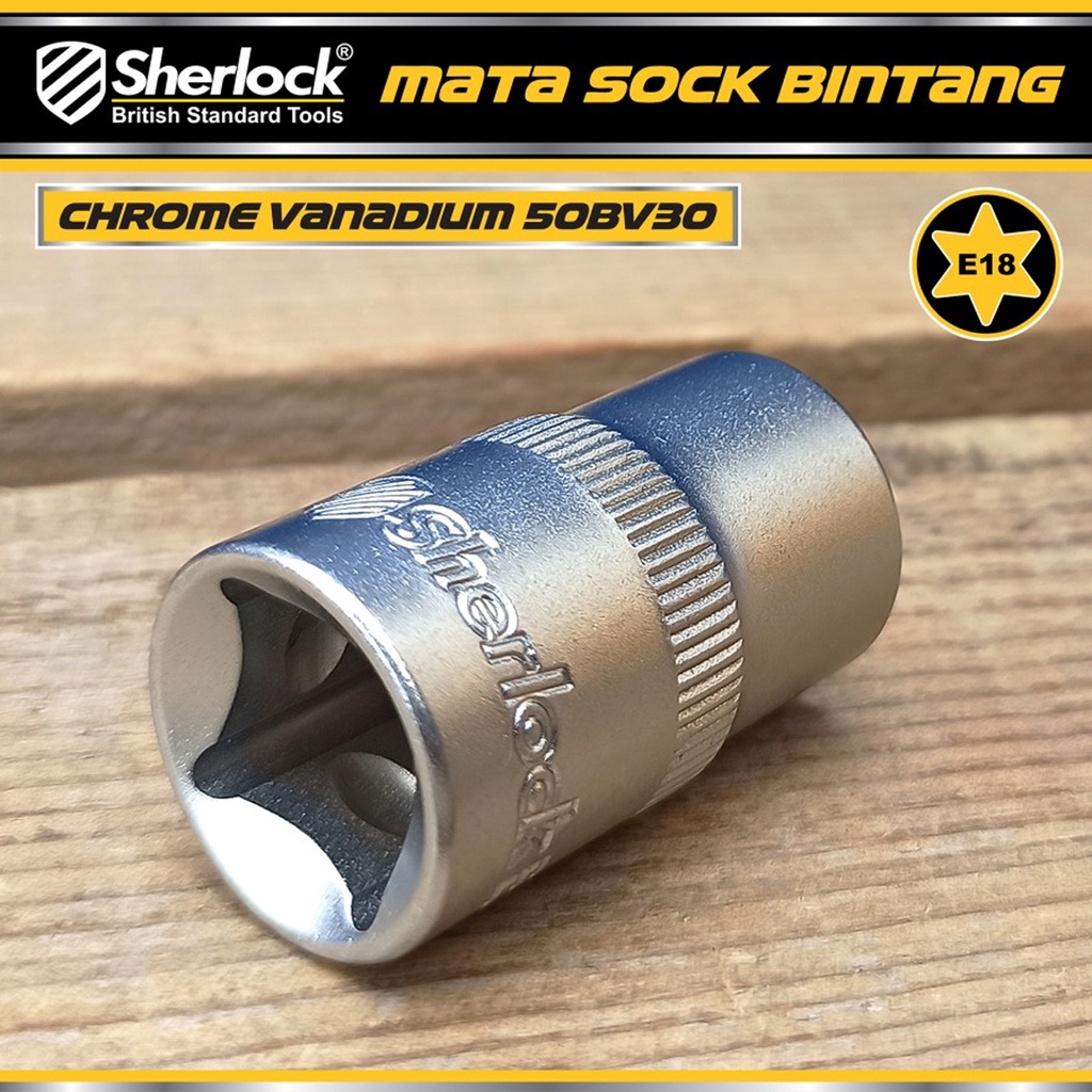 Kunci Shock Bintang Sok E18 1/2 inch Drive Star Socket Sherlock