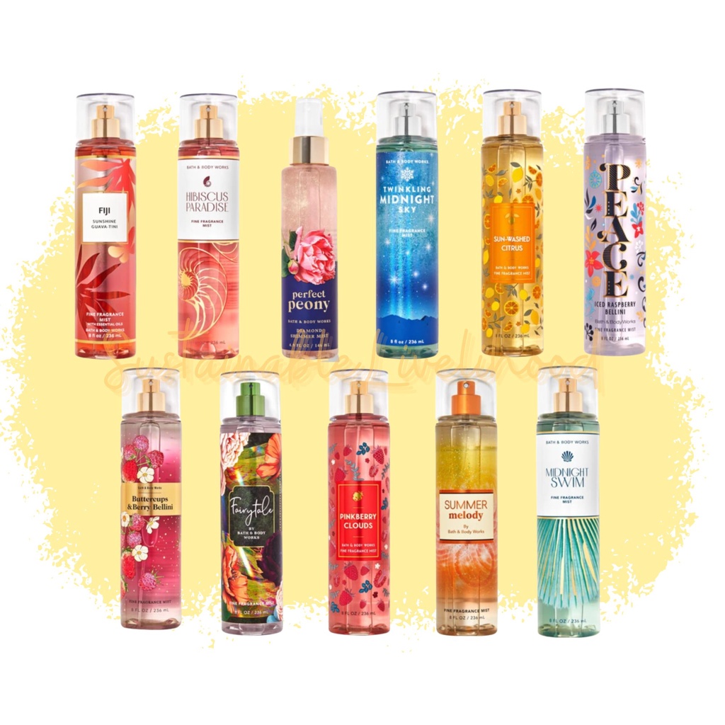 Bath & Body Works Fine Fragrance Mist 236Ml Fiji Sunshine Guava, Hisbiscus Paradise, Perfect Peony, 