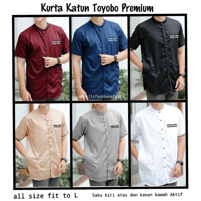 LINGGA - KEMEJA KURTA BAJU KOKO QURTA KATUN PREMIUM TOYOBO ALL SIZE FIT L DEWASA LAKI LAKI COWOK LEN