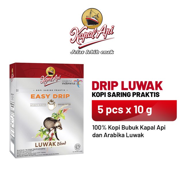 

Kopi-Bubuk- Kapal Api Drip Luwak 1 Folding Box (5 X 10 Gr) -Bubuk-Kopi