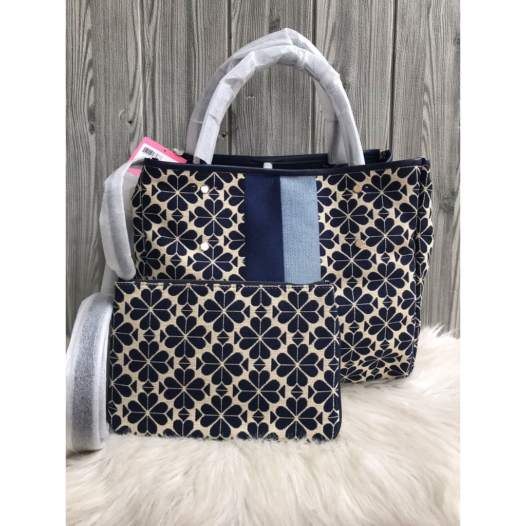 tas BRANDED ORI Flower Jacquard Stripe Everything Medium Tote blue