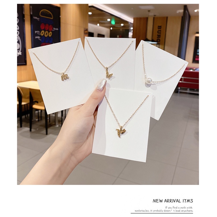 Kalung Rantai Wanita Liontin Model Sederhana Simple Neckless Look Gaya Korea Modern Aksesoris Leher Desain Mewah Elegan Cocok Semua Acara Hati Kupu-kupu Mutiara