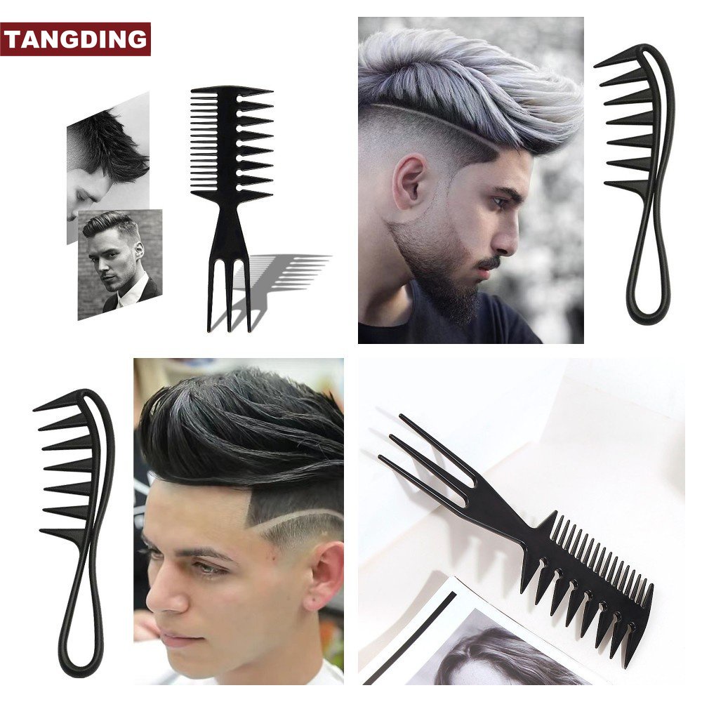 [COD Tangding] 2Pcs Gigi Lebar Sisir Tekstur Gigi Besar Detangle Sisi Ganda Bentuk Tulang Ikan Sikat Rambut Pria Alat Styling Rambut