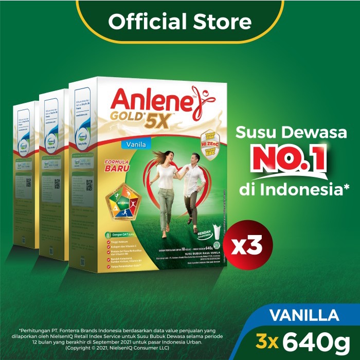 

[BISA COD] Anlene Gold 5X Susu Bubuk Dewasa Vanila 3x640g - Tulang & Sendi