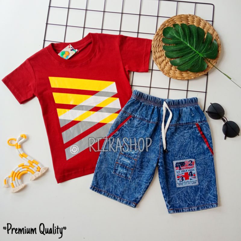 Termurah Setelan distro anak laki cowo premium jeans sobek levis england jeans anak keren kaos distr