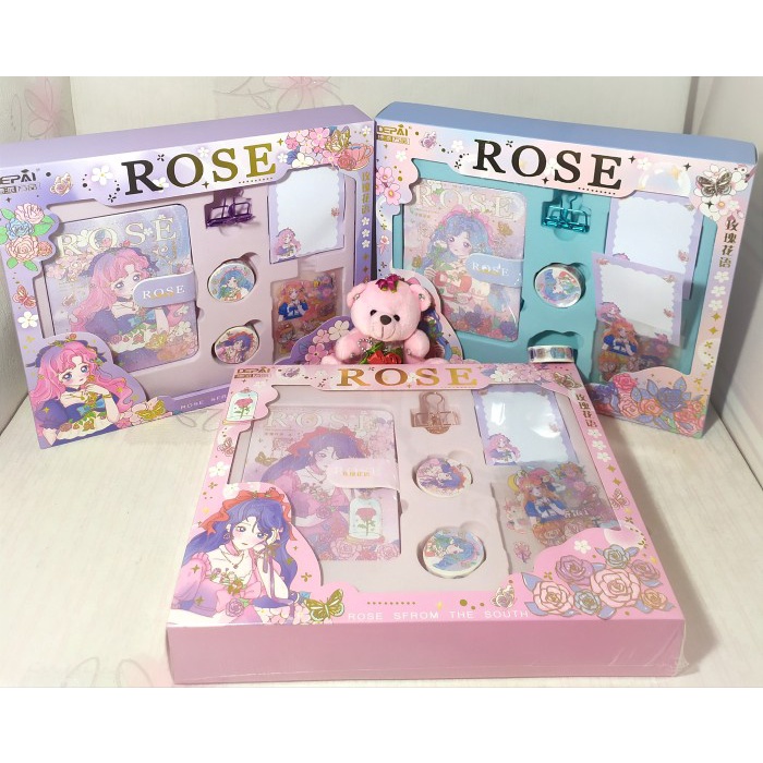 Diary Stiker+Buku Set Rose Set Lengkap Buku Diary Jurnal