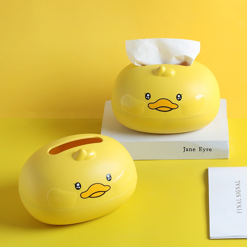 ღ Bebek Lucu Model Kotak Tisu Kartun Desktop Kertas Pemegang Kertas Kotak Penyimpanan Wadah Meja Penyimpanan Serbet Casing Organizer Home dekorasi Supplie
