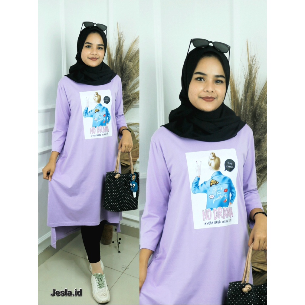 NO DRAMA MIDI DRESS BAHAN KAOS KATUN COMBED 24s MOTIF POLOS UKURAN S M L XL XXL MIDI DRESS TERBARU 2023 KEKINIAN LONG RUNIK JUMBO KOREAN STYLE MUSLIM FASHION WANITA MUSLIM