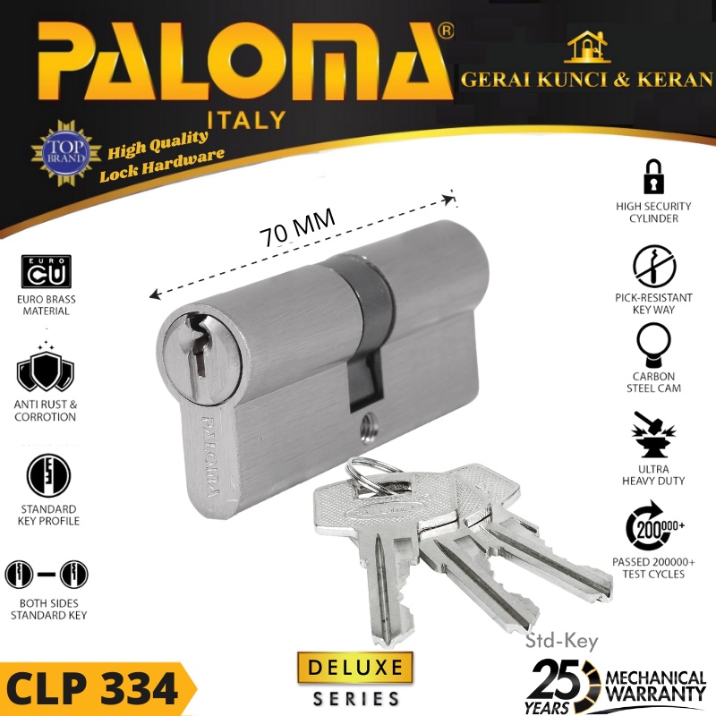 PALOMA DOUBLE  CYLINDER KUNCI DELUXE CLP 334 DC-SK 70MM  STANDARD KEY