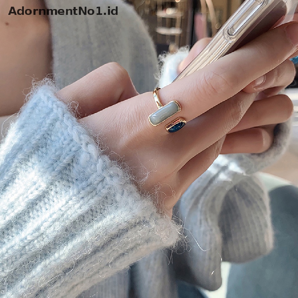 [AdornmentNo1] Vintage Fashion Batu Opal Pernikahan Open Adjustable Stamp Silver Rings Untuk Wanita Perhiasan [ID]