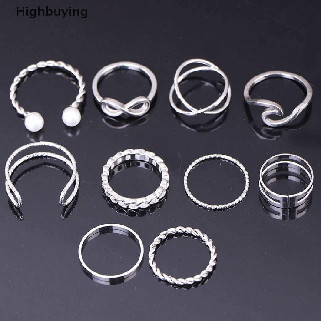 Hbid 10Pcs/set Cincin Kepribadian Fashion Wanita Hadiah Perhiasan Glory