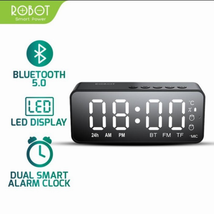 Robot RB150 Bluetooth 5.0 Speaker Alarm Clock Radio FM - Jam Alarm Robot Led - Hitam