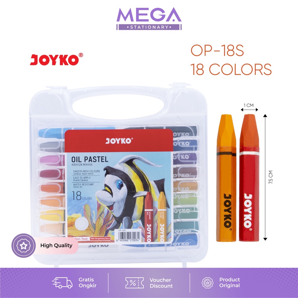 

Crayon Joyko 18 Warna - Crayon Oil Pastel Joyko 18S