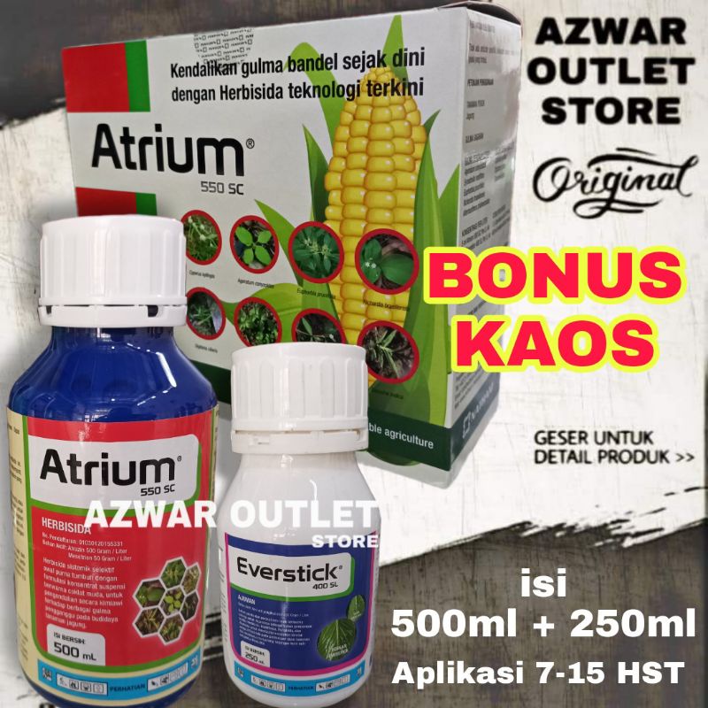 Herbisida Atrium 550SC + Everstick | Paket racun rumput tanaman Jagung (BONUS KAOS)