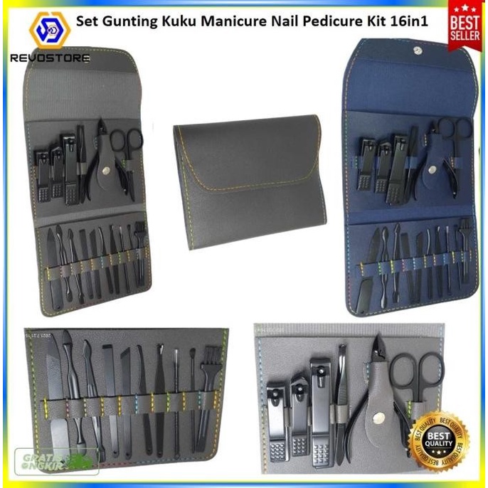 GUNTING KUKU NAIL ART SET MANICURE PEDICURE 16 PCS MURAH - Dark Gray