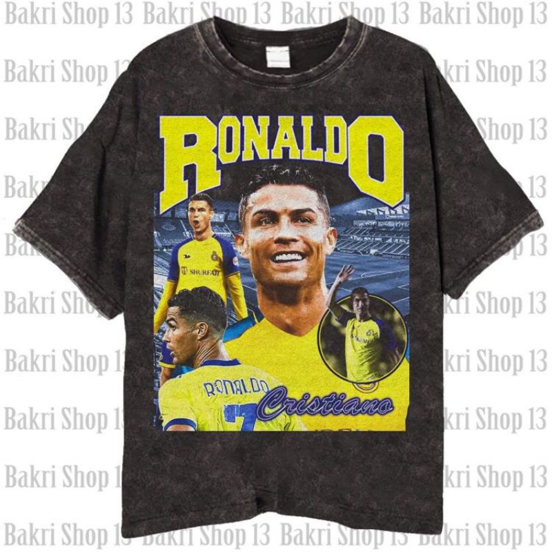 Portugal GOAT Cristiano RONALDO T-shirt/Kaos Bola Vintage Wash Cristiano Ronaldo Al-Nassr Fc CR7 Uni