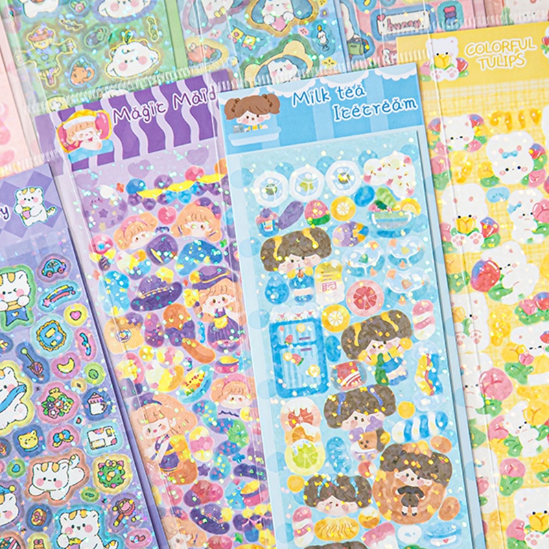 66pcs Kartu Stiker Glittering Kreatif Kotak Bahan Set Siswa Dekoratif DIY Stiker Set