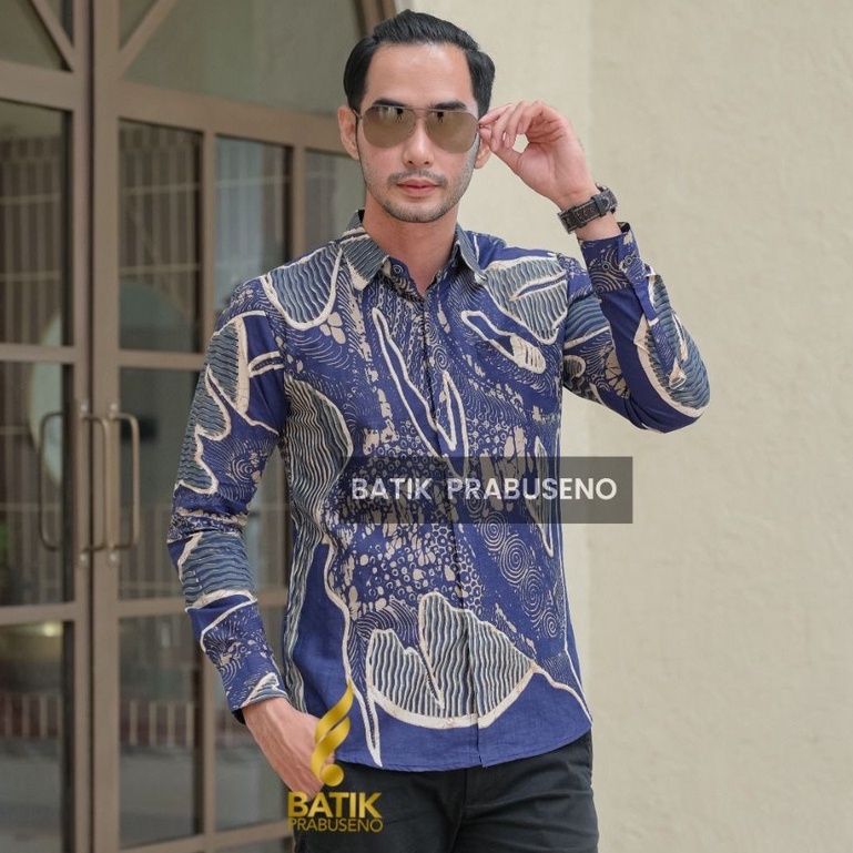 AFANDRA Batik PRABUSENO Original 100% Katun Asli Pria Lengan Panjang Printing Kemeja Formal Kantor  