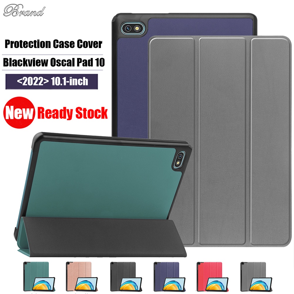 Untuk Blackview Oscal Pad10 (2022) 10.1 Inci Kualitas Tinggi Tablet Perlindungan Case Fashion Tri-fold Custer Stand Casing Flip Holder Warna Solid Penutup Kulit