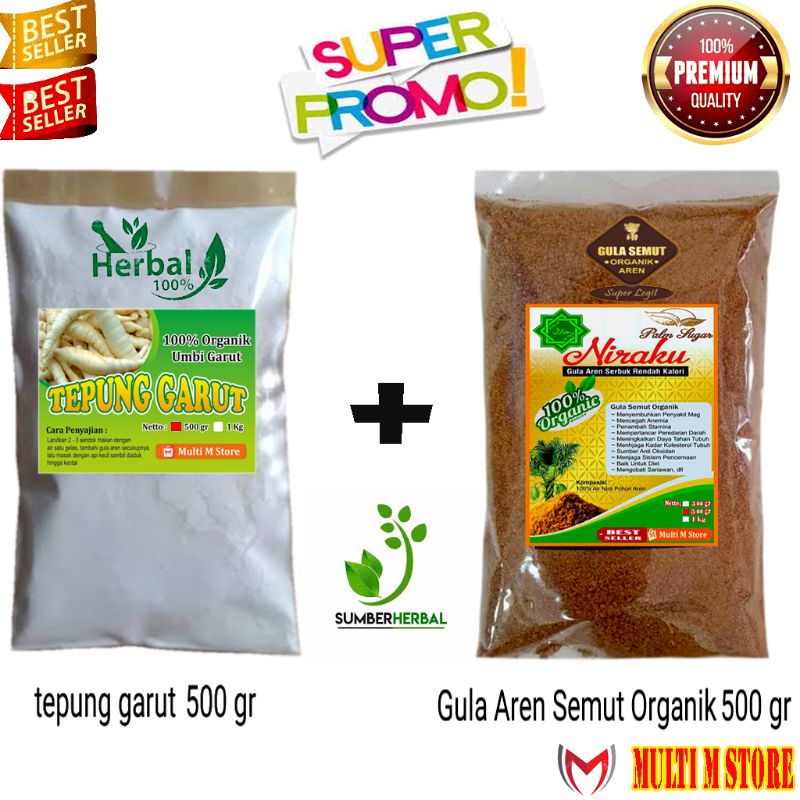 

PAKET Gula Aren Semut Super Premium 500 Gram Dan Tepung Pati Garut Pilihan 500 Gram