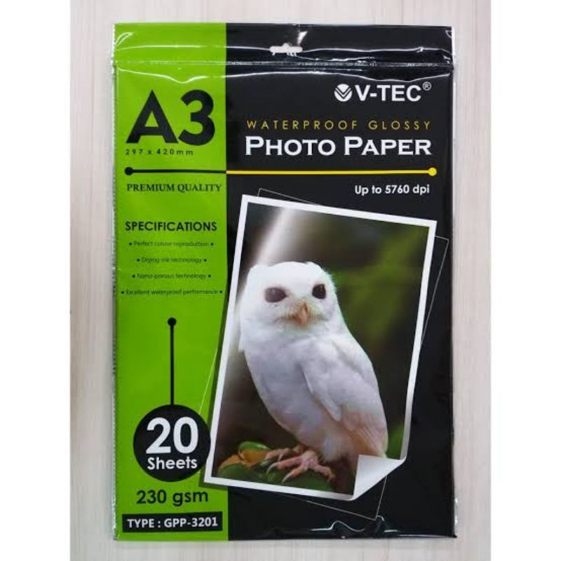 

V - Tec Glossy Kertas Foto Photo Paper A3 230 Gsm / Kertas Foto A3 230