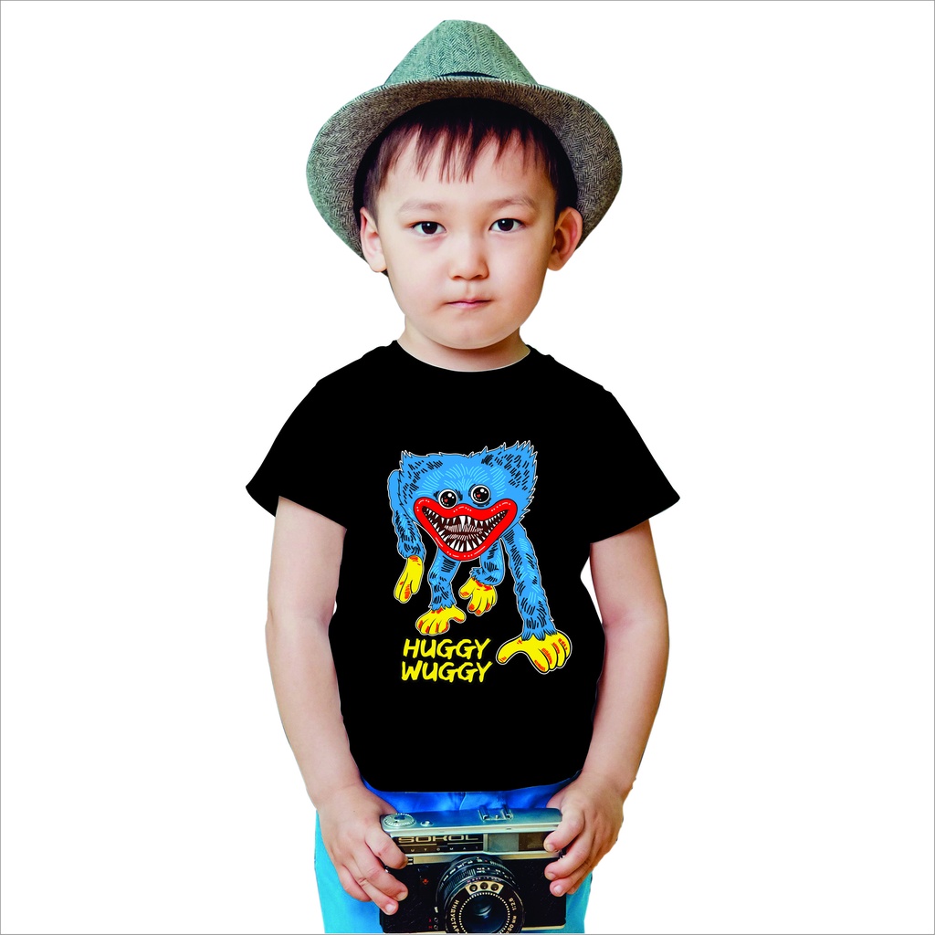 Qwertyone Kaos Distro Anak Karakter Huggy Wuggy Hitam 1-10 Tahun