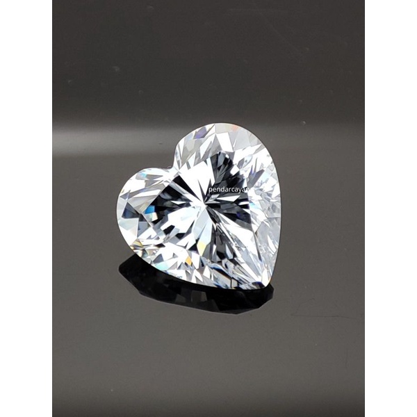 batu permata sirkon PENDAR PLUS cubic zirconia 3x3 - 10x10 mm PREMIUM QUALITY HEART WHITE / BUTIR