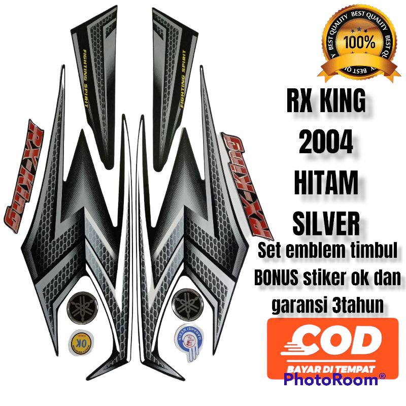 striping rx king 2004 hitam silver set emblem timbul, lis body rx king 2004 hitam silver komplit emb