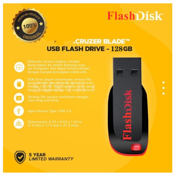 FLASHDISK Cruzer Blade CZ50 USB 2.0 / CZ73 USB 3.0 FLASH DISK 8GB/16GB/ 32GB/64GB/128GB High Reading Speed